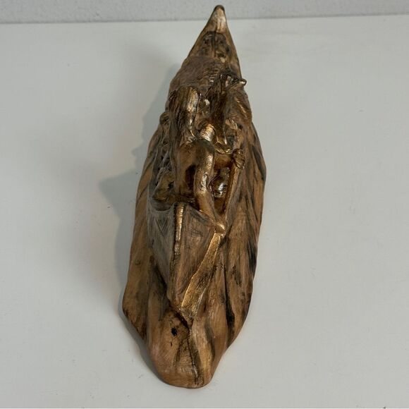 Vintage Handmade Ceramic Bisque Native American Indian Painted Canoe Figurine - Picture 4 of 9